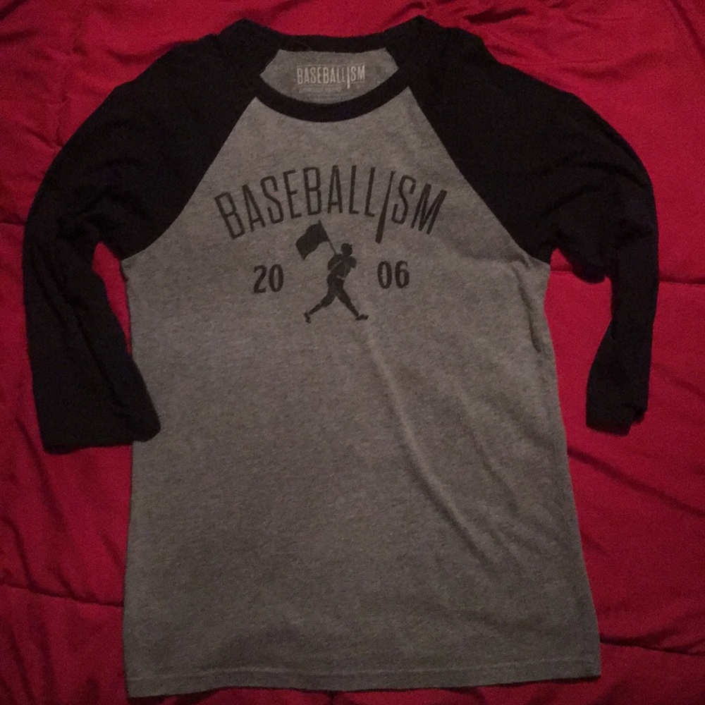Baseballism  raglan baseball tee black gray Euc!